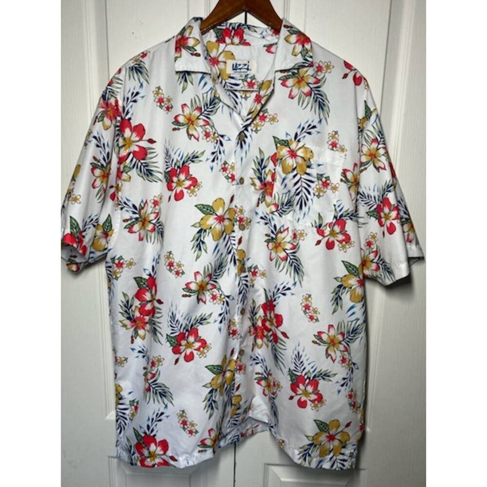 UZZI Men’s Short Sleeve Button Down Shirt XL White Floral Print Pre‑Owned